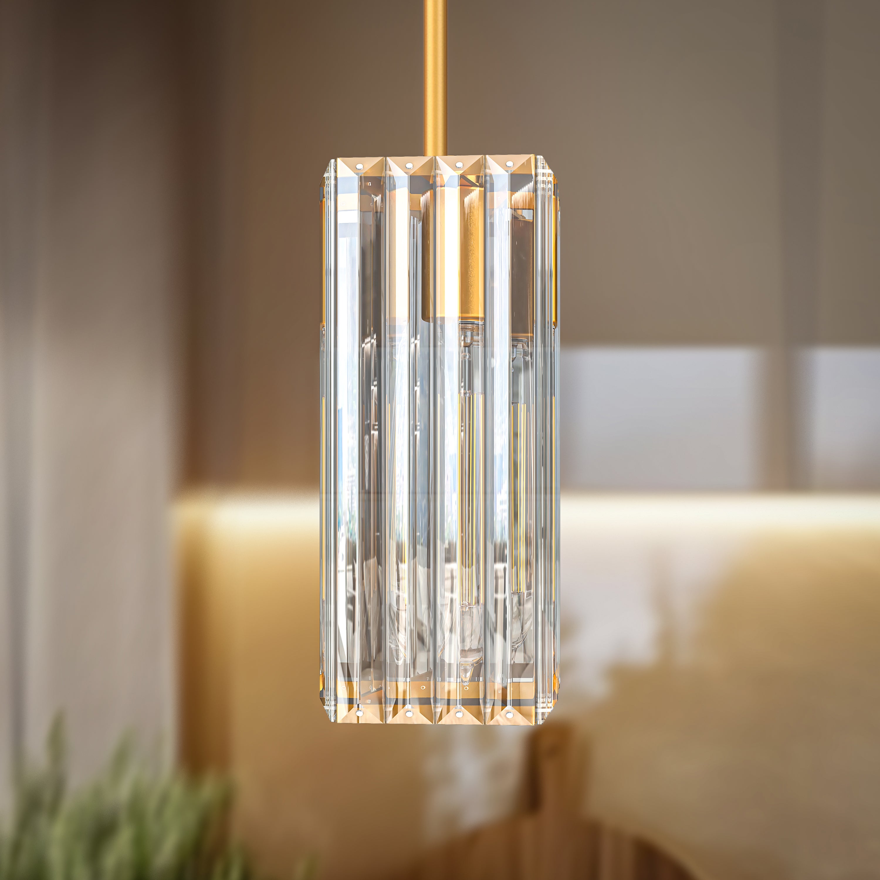 Crystal Pendant Lights for Kitchen Island - 10" Gold Adjustable Chandelier, Dimmable E26 Hanging Fixture, Modern Lighting for Dining Bar, ETL Certified