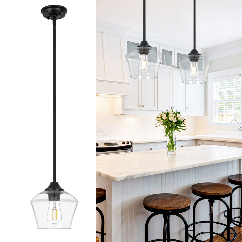 GOOUQA 1-Pendant Lights Kitchen Island, Hand Blown Glass Pendant Light Fixtures, Metal Light Fixtures Rod Ceiling Ceiling Lighting for Kitchen Island Dining Room Bar