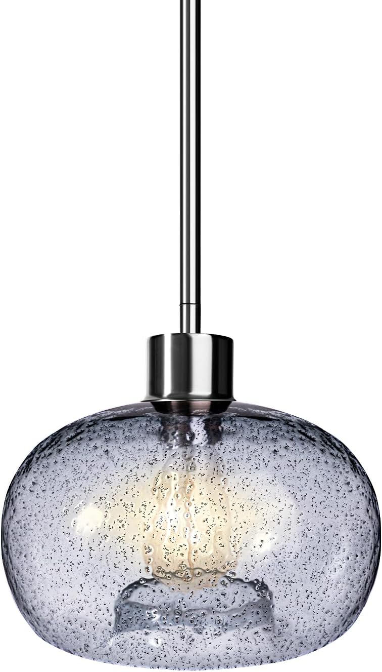 GOOUQA 1-Pendant Lights Kitchen Island, Hand Blown Glass Blue Marble Bubbles Pendant Light Fixtures, Metal Light Fixtures Rod Ceiling Ceiling Lighting for Kitchen Island Dining Room Bar