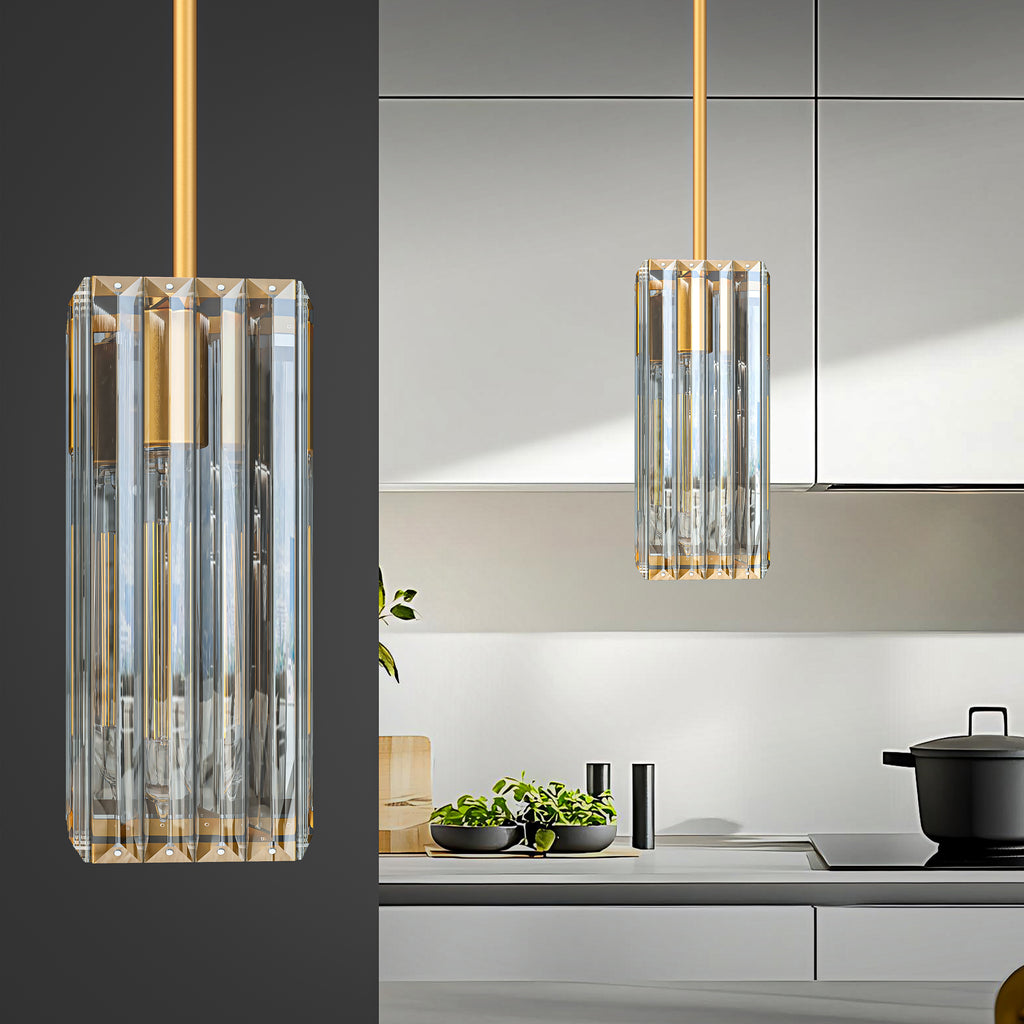 Crystal Pendant Lights for Kitchen Island - 10" Gold Adjustable Chandelier, Dimmable E26 Hanging Fixture, Modern Lighting for Dining Bar, ETL Certified