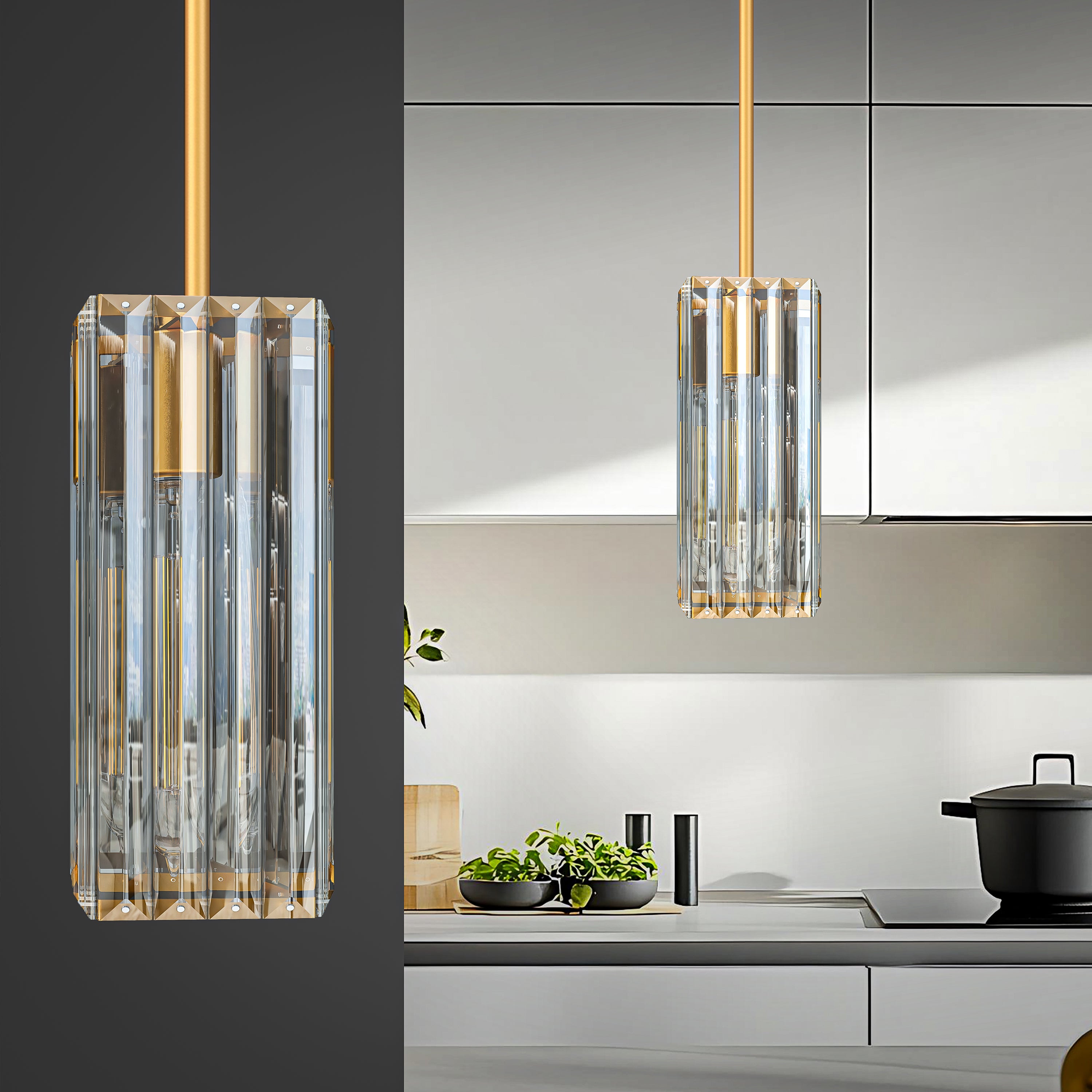 Crystal Pendant Lights for Kitchen Island - 10" Gold Adjustable Chandelier, Dimmable E26 Hanging Fixture, Modern Lighting for Dining Bar, ETL Certified