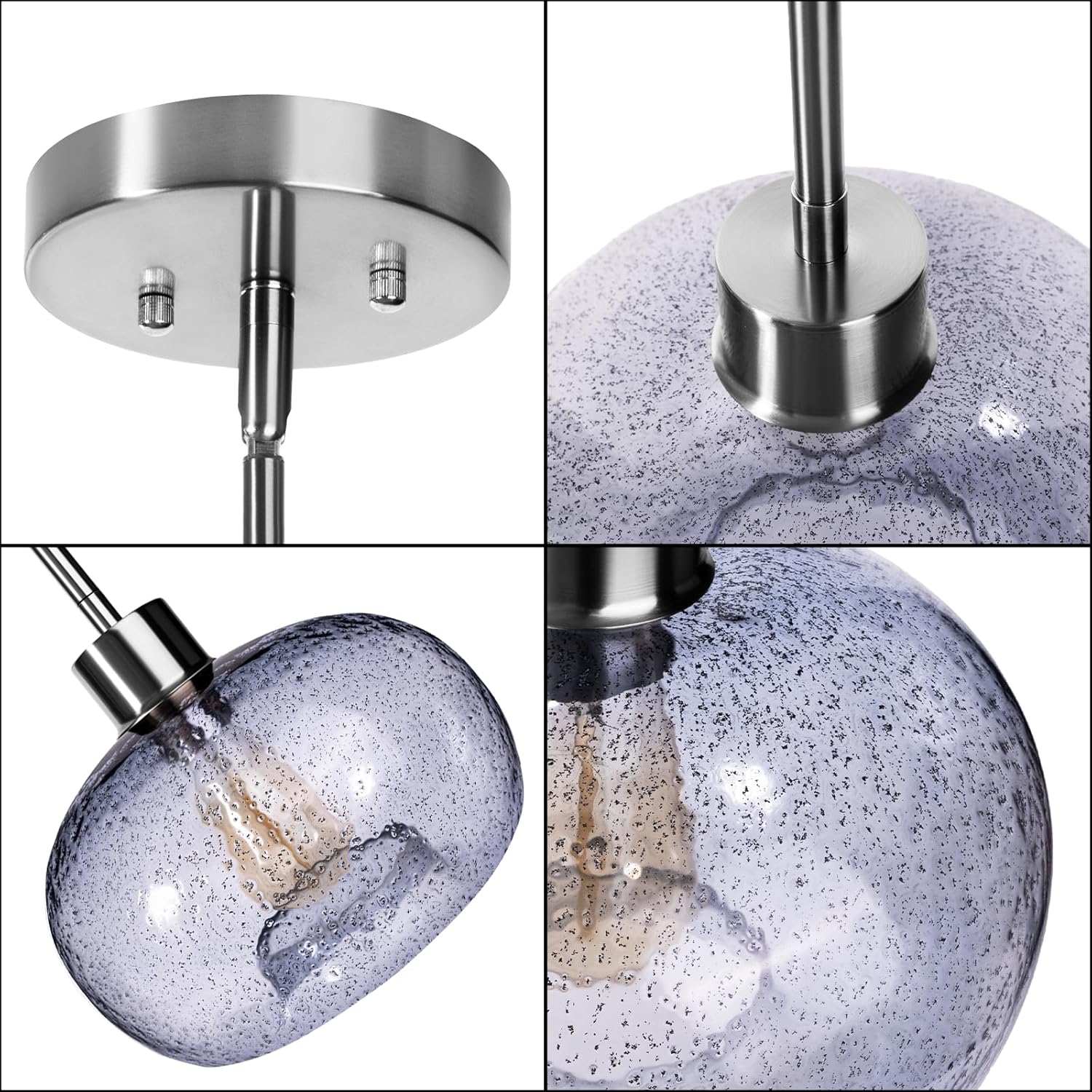 GOOUQA 1-Pendant Lights Kitchen Island, Hand Blown Glass Blue Marble Bubbles Pendant Light Fixtures, Metal Light Fixtures Rod Ceiling Ceiling Lighting for Kitchen Island Dining Room Bar