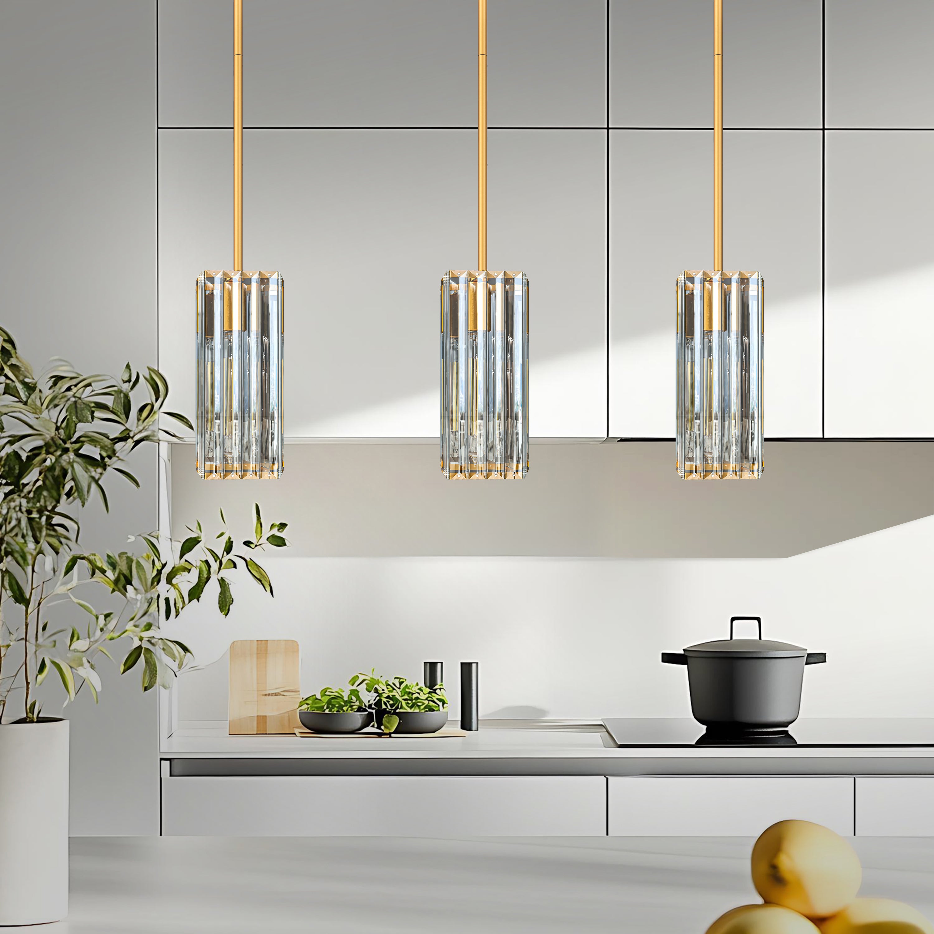 Crystal Pendant Lights for Kitchen Island - 10" Gold Adjustable Chandelier, Dimmable E26 Hanging Fixture, Modern Lighting for Dining Bar, ETL Certified