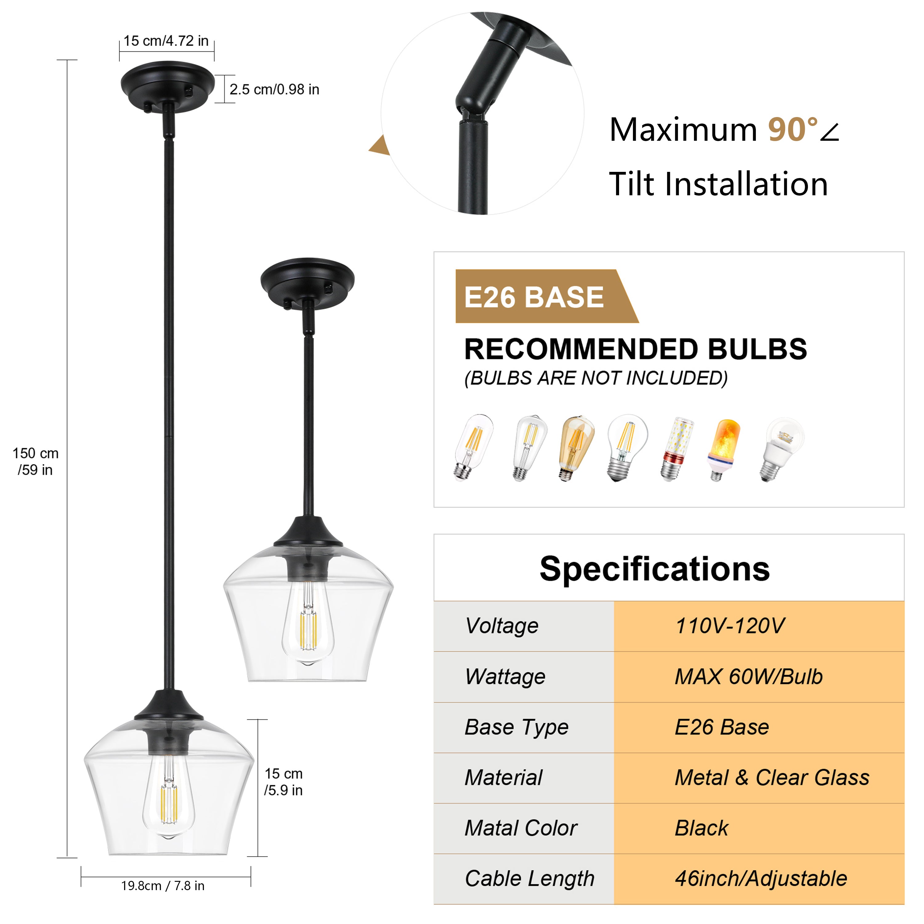 GOOUQA 1-Pendant Lights Kitchen Island, Hand Blown Glass Pendant Light Fixtures, Metal Light Fixtures Rod Ceiling Ceiling Lighting for Kitchen Island Dining Room Bar