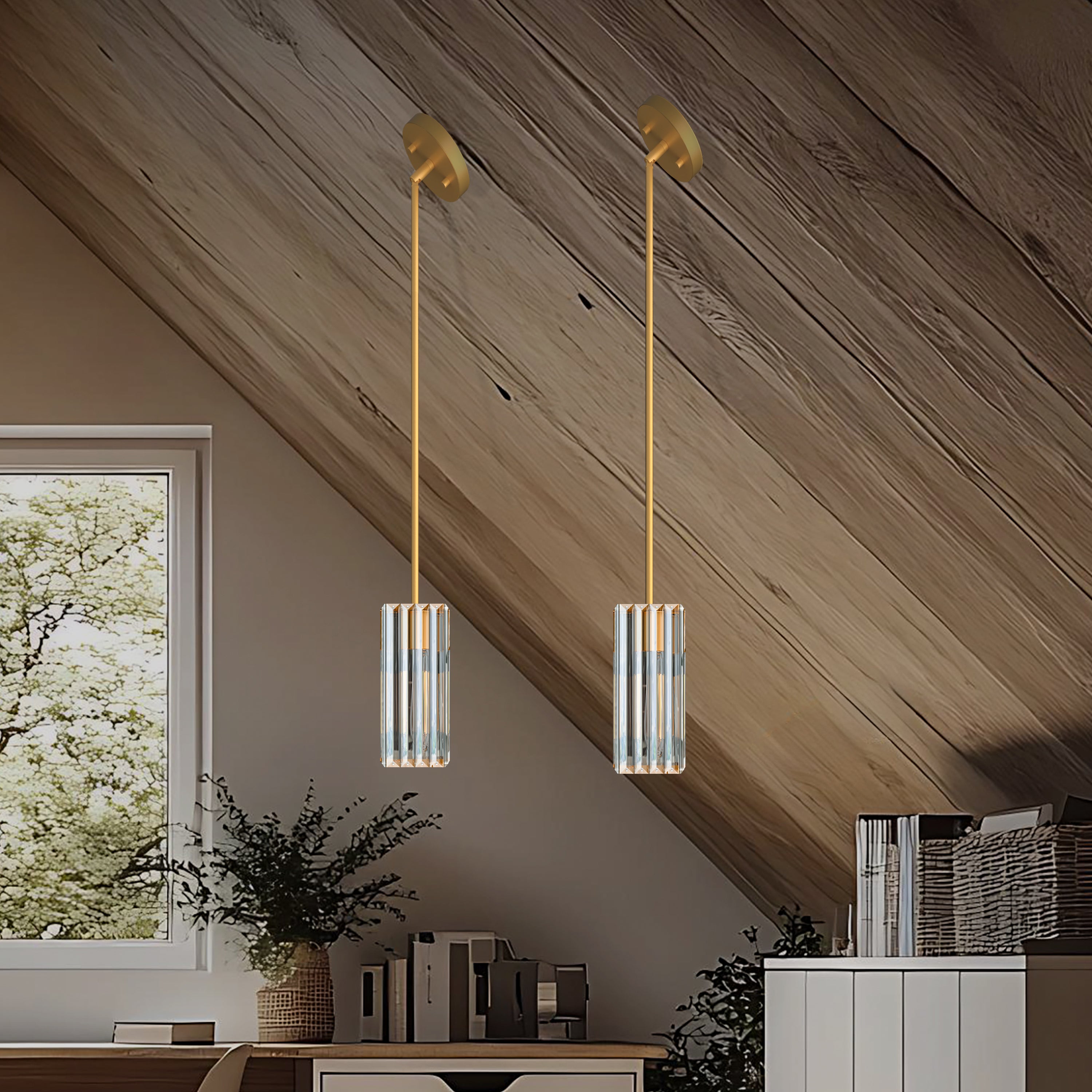 Crystal Pendant Lights for Kitchen Island - 10" Gold Adjustable Chandelier, Dimmable E26 Hanging Fixture, Modern Lighting for Dining Bar, ETL Certified