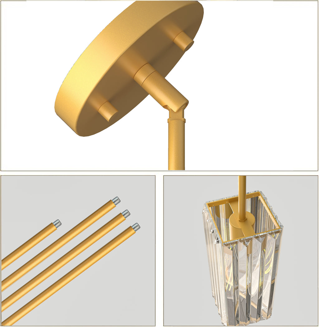 Crystal Pendant Lights for Kitchen Island - 10" Gold Adjustable Chandelier, Dimmable E26 Hanging Fixture, Modern Lighting for Dining Bar, ETL Certified