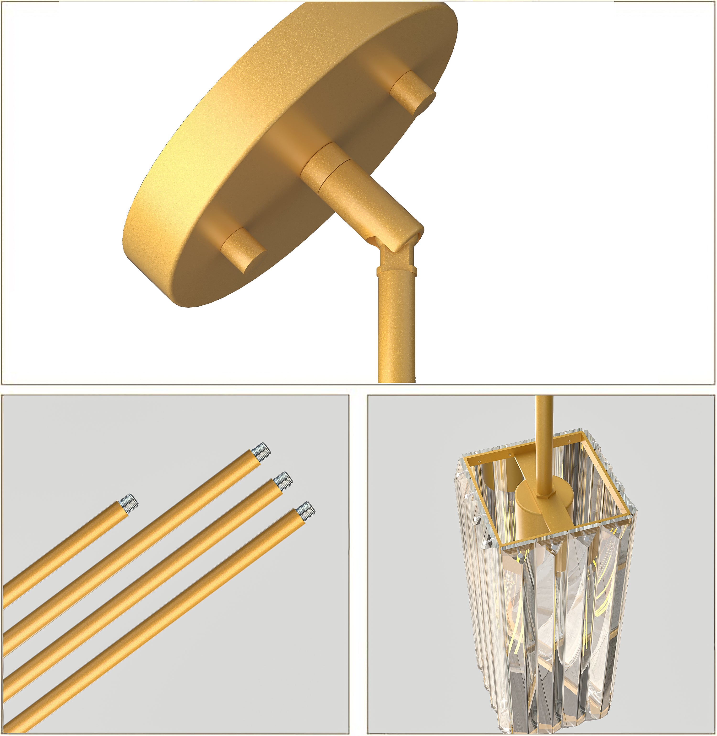 Crystal Pendant Lights for Kitchen Island - 10" Gold Adjustable Chandelier, Dimmable E26 Hanging Fixture, Modern Lighting for Dining Bar, ETL Certified