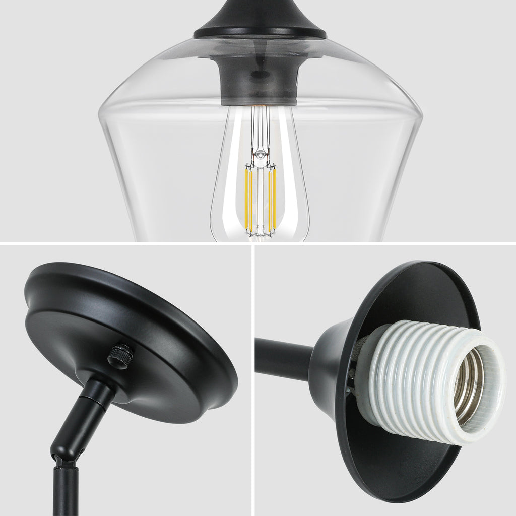 GOOUQA 1-Pendant Lights Kitchen Island, Hand Blown Glass Pendant Light Fixtures, Metal Light Fixtures Rod Ceiling Ceiling Lighting for Kitchen Island Dining Room Bar