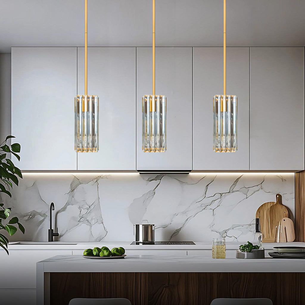 Crystal Pendant Lights for Kitchen Island - 10" Gold Adjustable Chandelier, Dimmable E26 Hanging Fixture, Modern Lighting for Dining Bar, ETL Certified