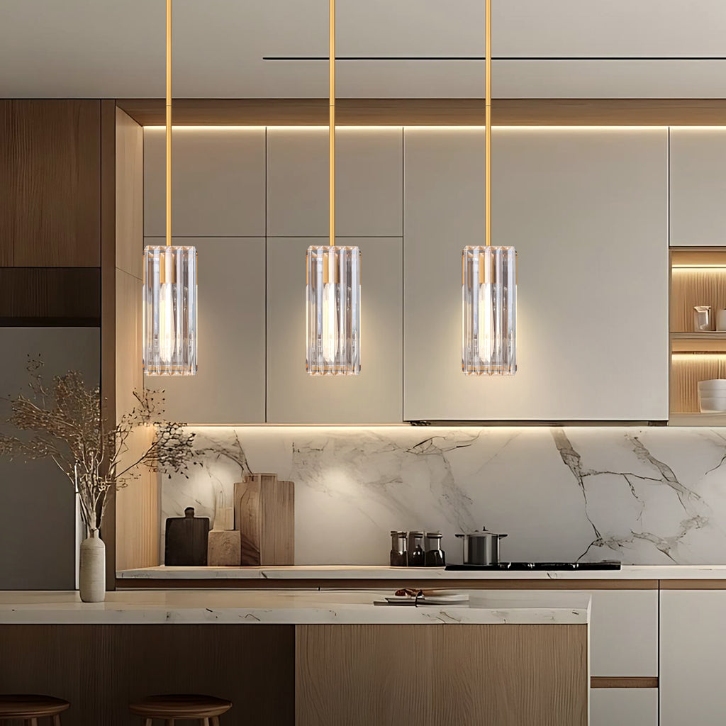 Crystal Pendant Lights for Kitchen Island - 10" Gold Adjustable Chandelier, Dimmable E26 Hanging Fixture, Modern Lighting for Dining Bar, ETL Certified